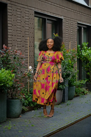 Adesua Brown And Pink Dress