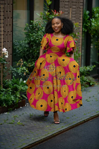 Adesua Brown And Pink Dress