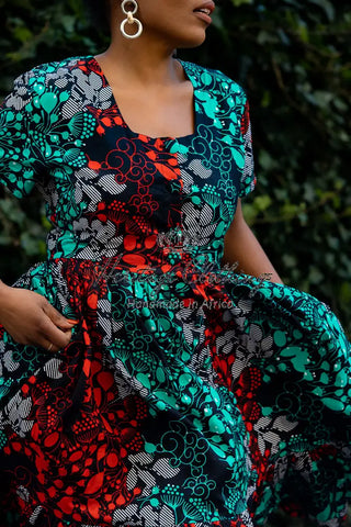 Adwin Multicoloured Ankara Midi Dress Apparel & Accessories