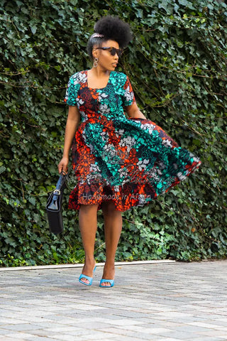 Adwin Multicoloured Ankara Midi Dress Apparel & Accessories