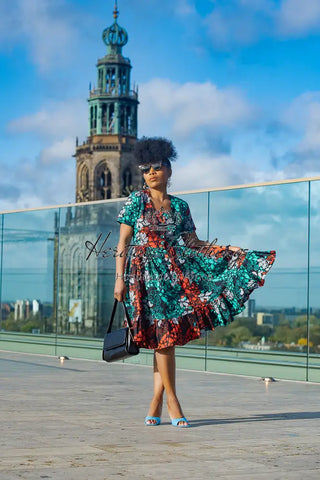 Adwin Multicoloured Ankara Midi Dress Apparel & Accessories