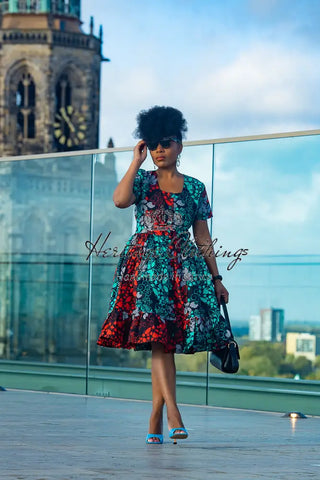 Adwin Multicoloured Ankara Midi Dress Apparel & Accessories