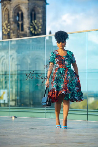 Adwin Multicoloured Ankara Midi Dress Apparel & Accessories