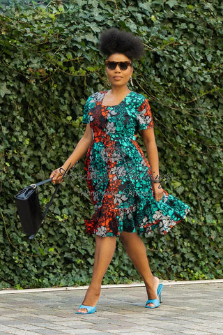 Adwin Multicoloured Ankara Midi Dress Apparel & Accessories