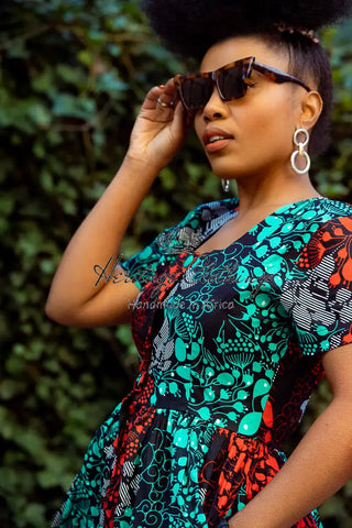 Adwin Multicoloured Ankara Midi Dress Apparel & Accessories