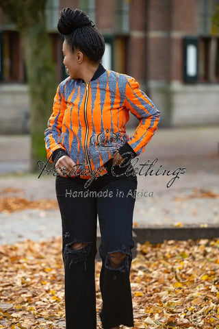 Amma Multi Way Blue And Orange Bomber Jacket Apparel & Accessories