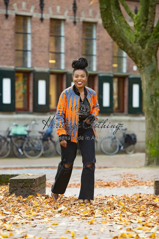 Amma Multi Way Blue And Orange Bomber Jacket Apparel & Accessories