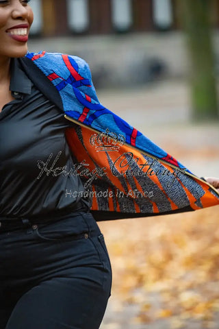 Amma Multi Way Blue And Orange Bomber Jacket Apparel & Accessories