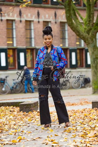 Amma Multi Way Blue And Orange Bomber Jacket Apparel & Accessories