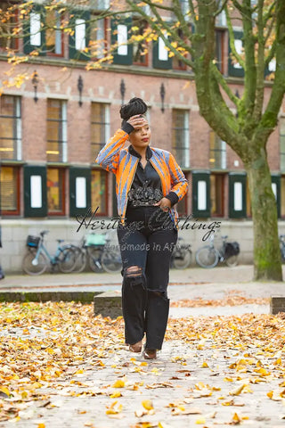 Amma Multi Way Blue And Orange Bomber Jacket Apparel & Accessories