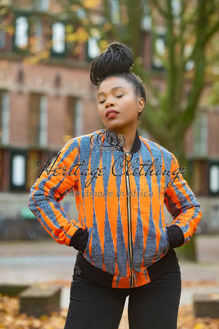 Amma Multi Way Blue And Orange Bomber Jacket Apparel & Accessories