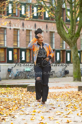 Amma Multi Way Blue And Orange Bomber Jacket Apparel & Accessories