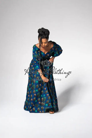 Anan Green And Blue Off-Shoulder Maxi Dress Women’s Dress