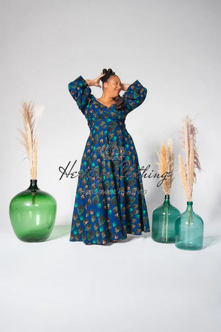 Anan Green And Blue Off-Shoulder Maxi Dress Women’s Dress