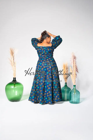 Anan Green And Blue Off-Shoulder Maxi Dress Women’s Dress