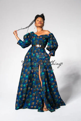 Anan Green And Blue Off-Shoulder Maxi Dress Women’s Dress