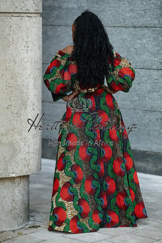 ANAN GREEN AND RED DRESS Clothing