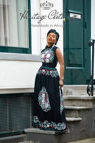 Cairo Black Ankara Headwrap Women’s Dress