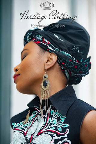 Cairo Black Ankara Headwrap Women’s Dress