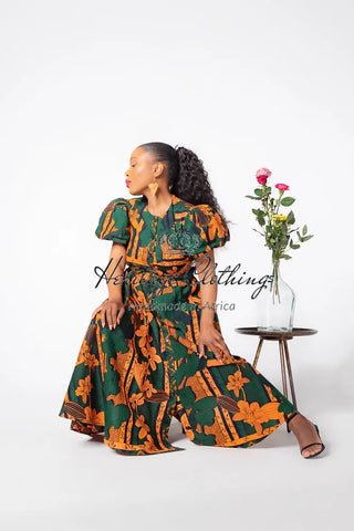 Fatima Midaxi Green And Orange Dress Apparel & Accessories