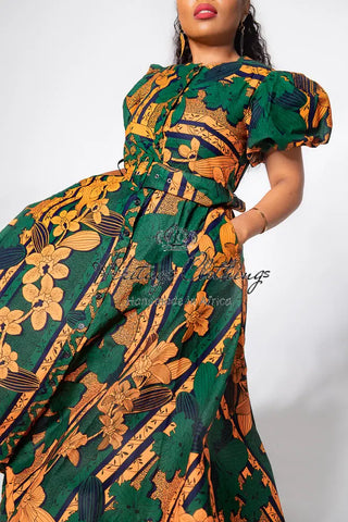 Fatima Midaxi Green And Orange Dress Apparel & Accessories