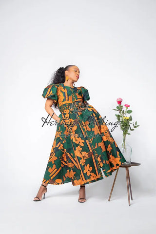 Fatima Midaxi Green And Orange Dress Apparel & Accessories