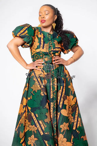 Fatima Midaxi Green And Orange Dress Apparel & Accessories