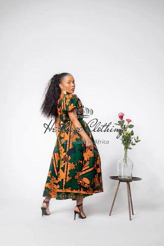 Fatima Midaxi Green And Orange Dress Apparel & Accessories