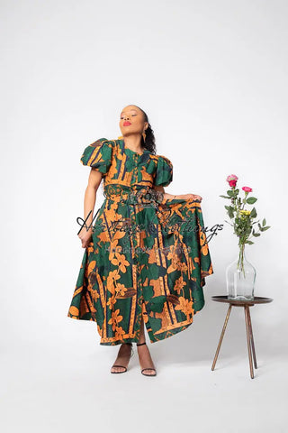 Fatima Midaxi Green And Orange Dress Apparel & Accessories