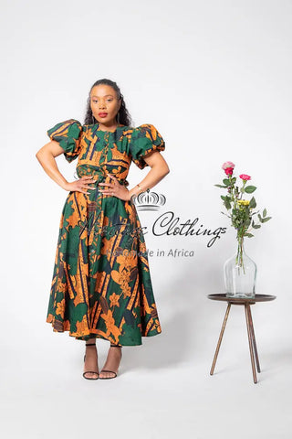 Fatima Midaxi Green And Orange Dress Apparel & Accessories