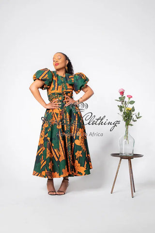 Fatima Midaxi Green And Orange Dress Apparel & Accessories