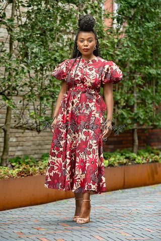 Fatima Red And Brown Dress Dresses