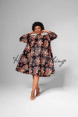 Hamza Black Floral Dress Clothing