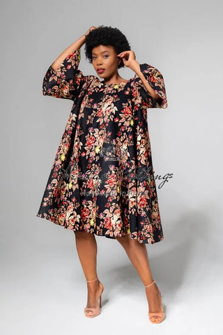 Hamza Black Floral Dress Clothing