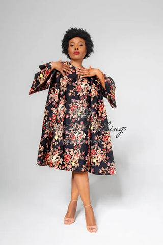 Hamza Black Floral Dress Clothing