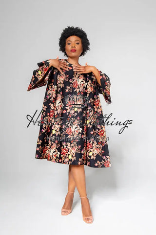 Hamza Black Floral Dress Clothing