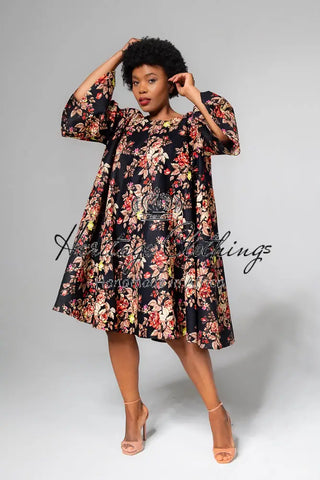 Hamza Black Floral Dress Clothing