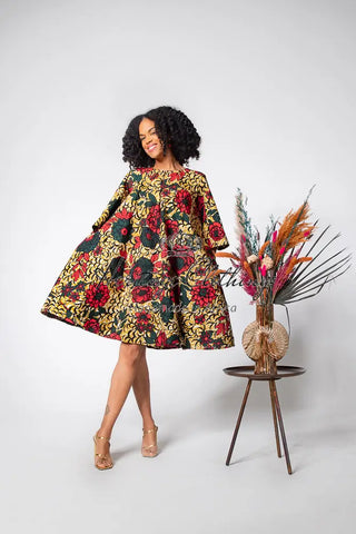 Hamza Green And Red Floral Dress Dresses