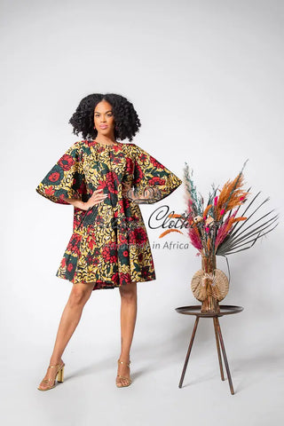 Hamza Green And Red Floral Dress Dresses