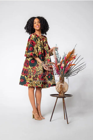 Hamza Green And Red Floral Dress Dresses