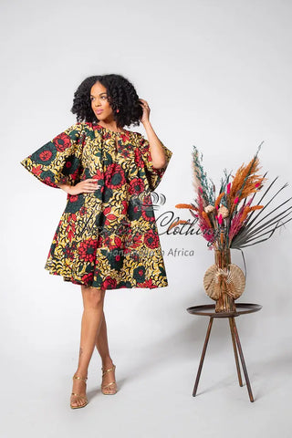 Hamza Green And Red Floral Dress Dresses