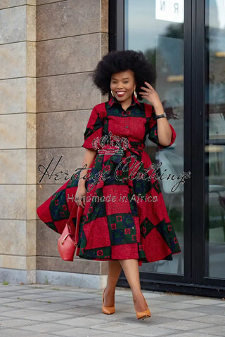 Jemila Red And Green Shirt Dress