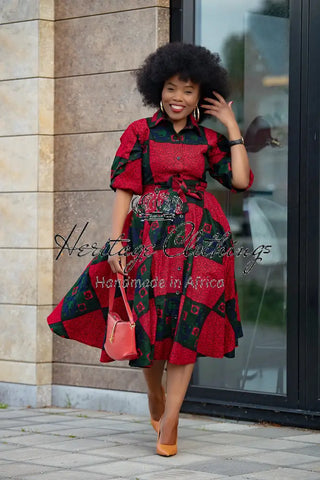 Jemila Red And Green Shirt Dress