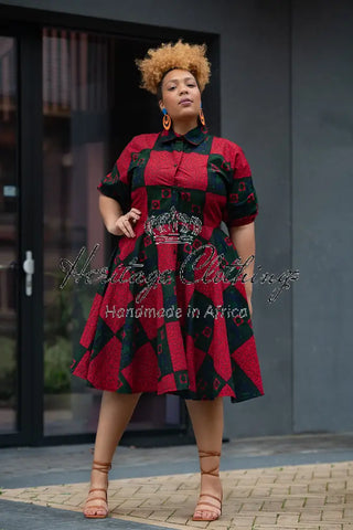 Jemila Red And Green Shirt Dress