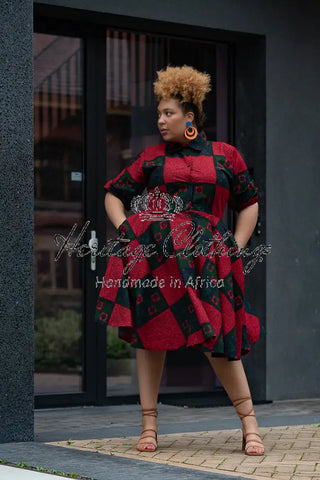 Jemila Red And Green Shirt Dress