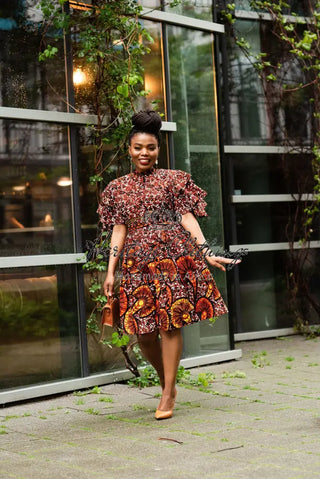 Lanre Brown High Neck Ankara Dress Dresses