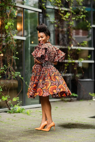 Lanre Brown High Neck Ankara Dress Dresses