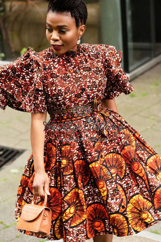 Lanre Brown High Neck Ankara Dress Dresses