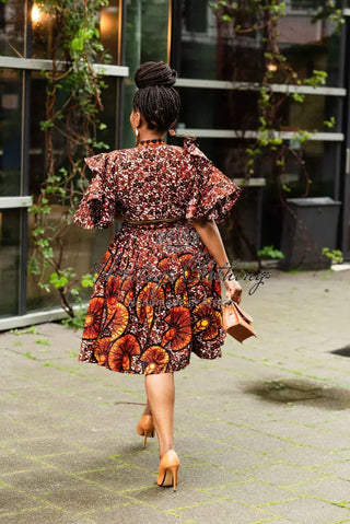 Lanre Brown High Neck Ankara Dress Dresses