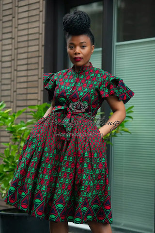 Lanre Green And Red Midi Dress. Dresses